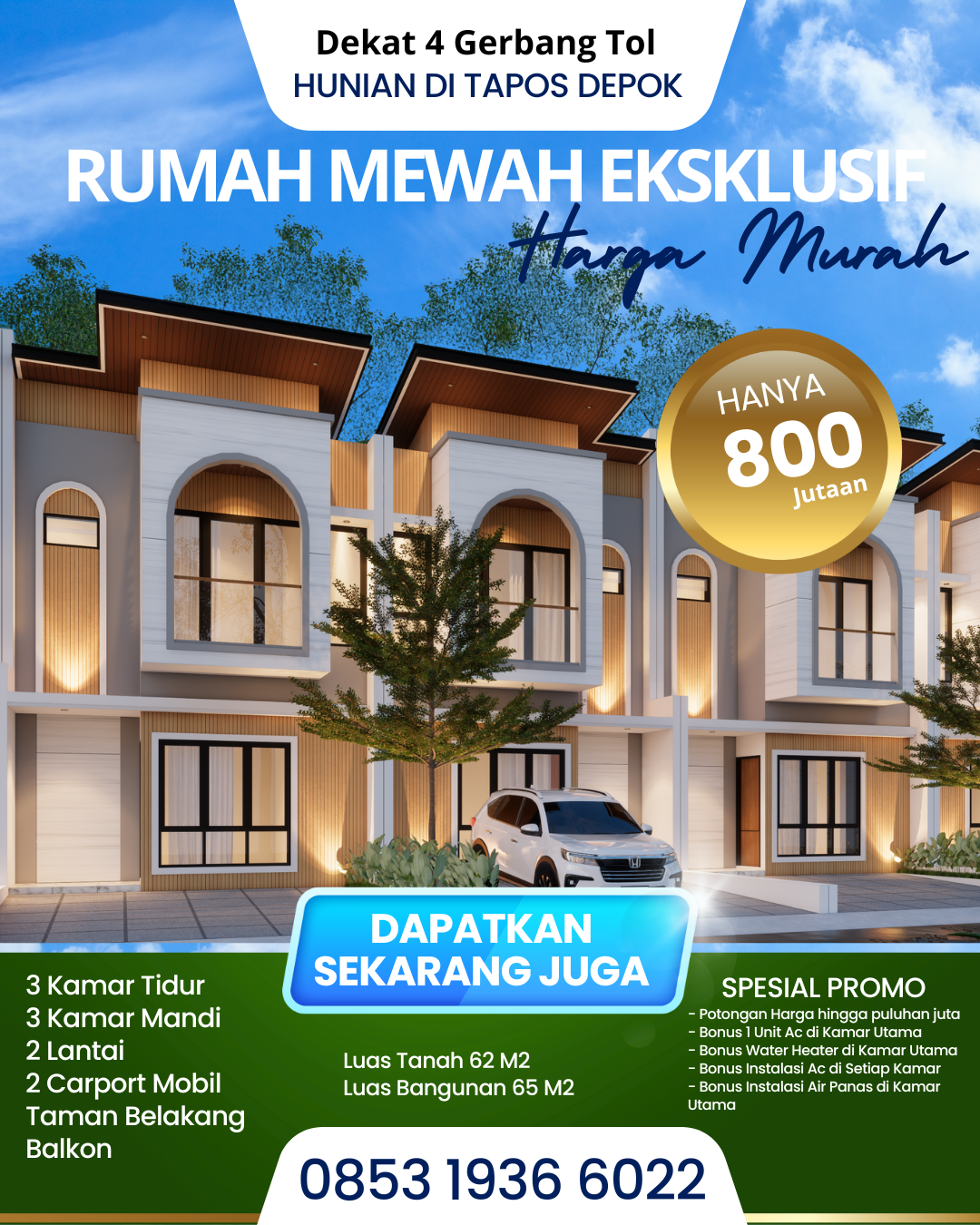Promo Rumah 800 Jutaan di Tapos depok Kamaly Townhouse