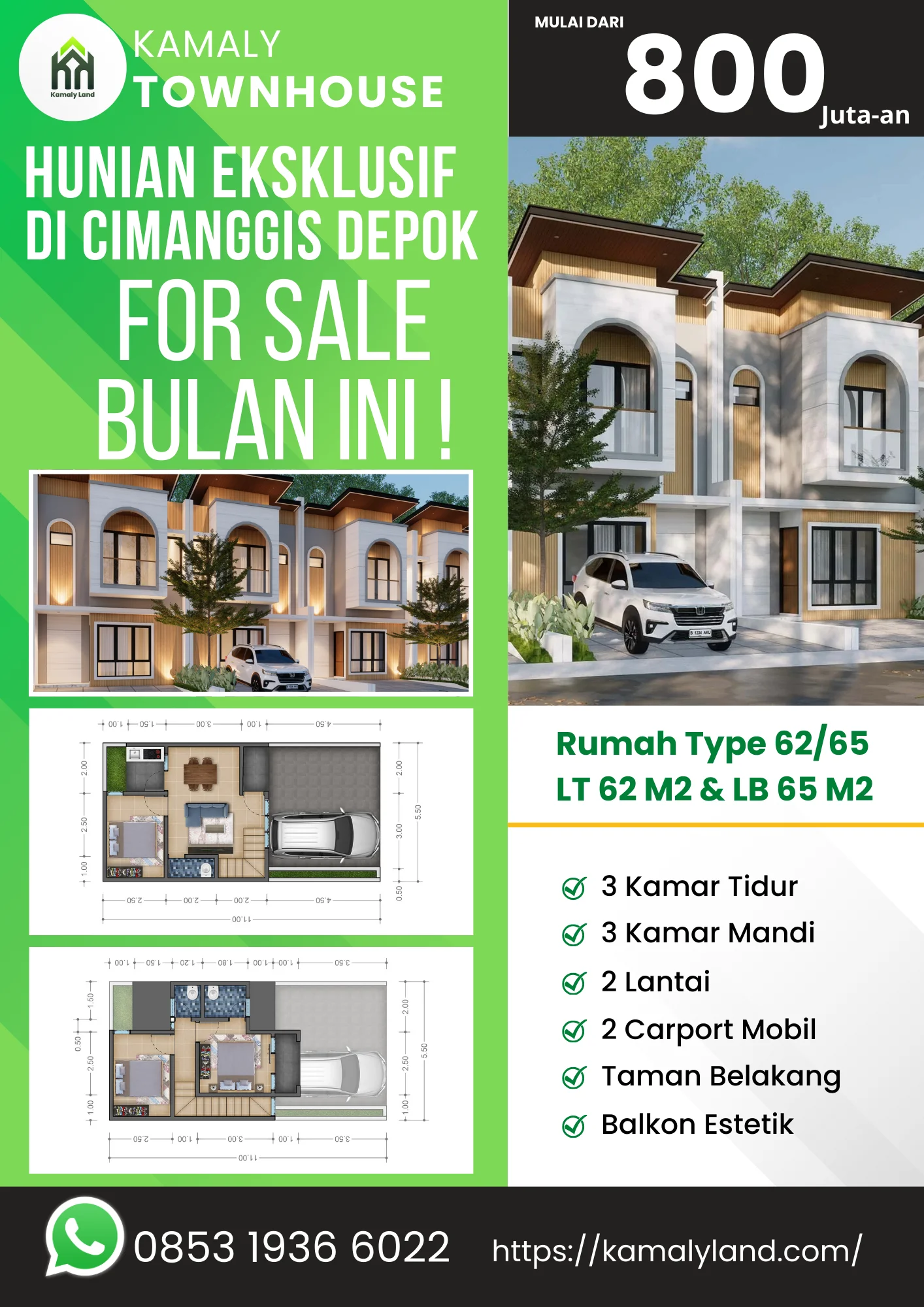 dapatkan rumah eksklusif di tapos depok kpr syariah kamaly townhouse